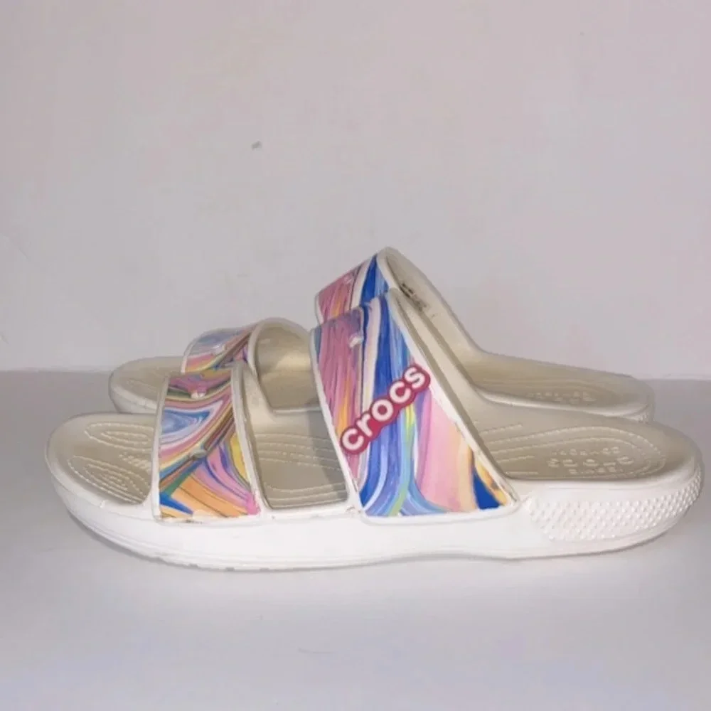 Crocs Classic Out of this World Slide Swirl Pattern Sandals - Picture 2 of 9
